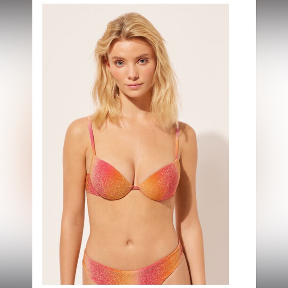 NWT Calzedonia Cobey Gradient Pink and Orange Sparkly Bikini size Large